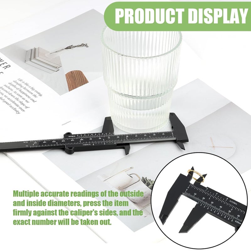 TNJPSEK 30 Pack Plastic Vernier Caliper, 150mm Eyebrow Measuring Tool, Mini Sliding Ruler Caliper Gauge for Students DIY Crafts School Office Tattoo Eyebrow Artists Use (Black, 0-6"/0-150mm) - Image 5
